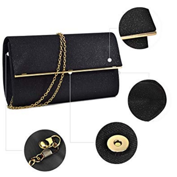 Black and Gold Glitter Handbag Clutch Purse - Picture 3 of 7